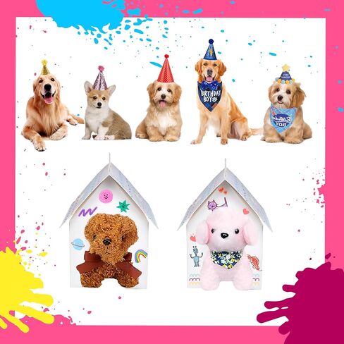 24 Pcs Dog Party Favors Boxes with Handle, Foldable Dog House Shaped Treat Gift Boxes with Holes for Puppy Pet Adoption, Kid DIY Crafting, Birthday Back to School Party Supplies in Saudi Arabia