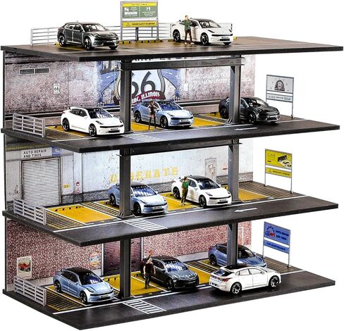 1/64 Scale Display Case 4 Layers 20 Parking Spaces Parking Garage Moldel for Diecast Toy Car Display Case with LED Light Collection Gift in Saudi Arabia
