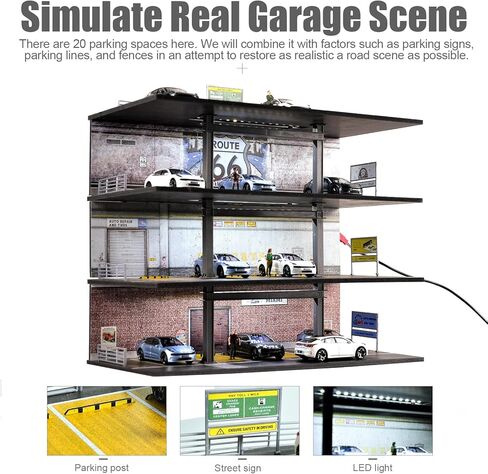 1/64 Scale Display Case 4 Layers 20 Parking Spaces Parking Garage Moldel for Diecast Toy Car Display Case with LED Light Collection Gift in Saudi Arabia