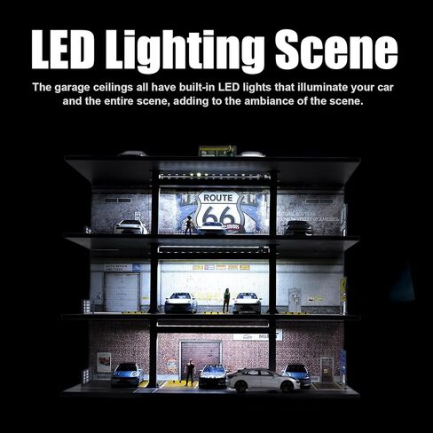1/64 Scale Display Case 4 Layers 20 Parking Spaces Parking Garage Moldel for Diecast Toy Car Display Case with LED Light Collection Gift in Saudi Arabia