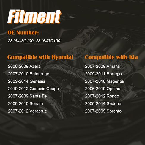 مستشعر تدفق الهواء الشامل MAF 28164-3C100 مناسب لسيارة Hyundai Azera Entourage Genesis Santa Fe Sonata Veracruz، مناسب لكيا Amanti Borrego Magentis Optima Rondo Sedona Sorento، 281643C100 in Kuwait