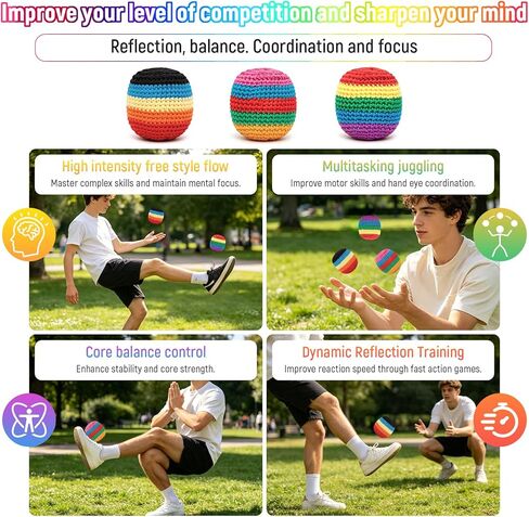 TIMESS 3Pcs Handmade Knitted Footbag, Assorted Footbag Crochet Balls for Adults, Soft Pellet-Filled Sack for Skill Training, Multicolored Pattern in Saudi Arabia