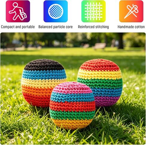 TIMESS 3Pcs Handmade Knitted Footbag, Assorted Footbag Crochet Balls for Adults, Soft Pellet-Filled Sack for Skill Training, Multicolored Pattern in Saudi Arabia
