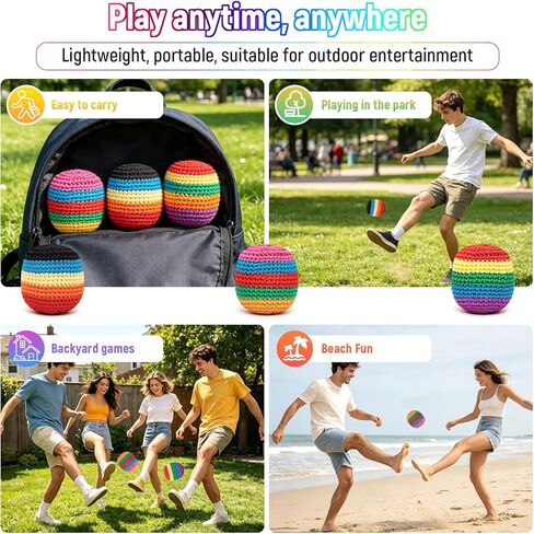 TIMESS 3Pcs Handmade Knitted Footbag, Assorted Footbag Crochet Balls for Adults, Soft Pellet-Filled Sack for Skill Training, Multicolored Pattern in Saudi Arabia