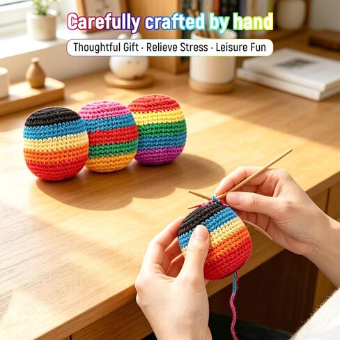 TIMESS 3Pcs Handmade Knitted Footbag, Assorted Footbag Crochet Balls for Adults, Soft Pellet-Filled Sack for Skill Training, Multicolored Pattern in Saudi Arabia