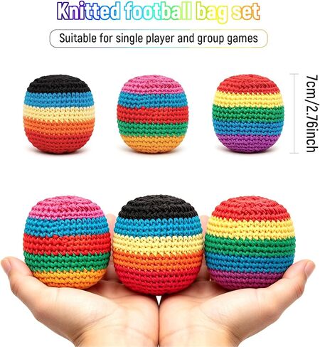 TIMESS 3Pcs Handmade Knitted Footbag, Assorted Footbag Crochet Balls for Adults, Soft Pellet-Filled Sack for Skill Training, Multicolored Pattern in Saudi Arabia