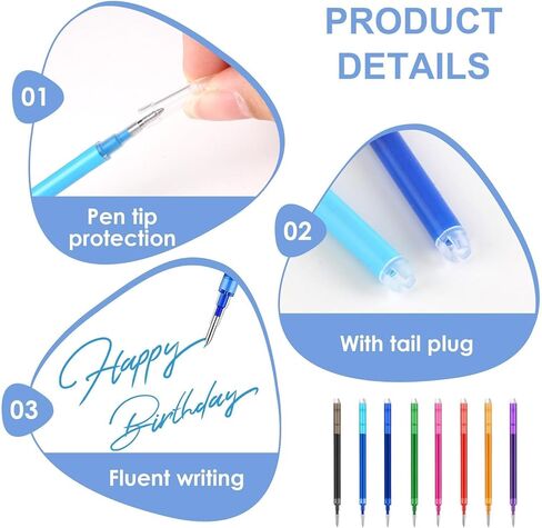 40pcs 0.7 mm Erasable Gel Ink Pen Refills Compatible with FriXion Friction, Multicolor Replaceable Medium Fine Point Refills for Erasable Pens Smooth Writing Fast Dry for School Office Home, 8 Colors in Saudi Arabia
