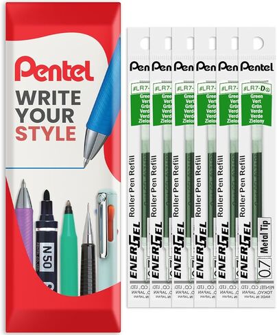 Pentel Energel 0.7mm Refill Metal Tip LR7 - BL77/BL57/BL37 Pen Refill - Pack of 6 - Green in Kuwait