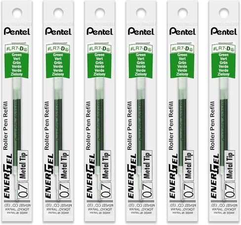 Pentel Energel 0.7mm Refill Metal Tip LR7 - BL77/BL57/BL37 Pen Refill - Pack of 6 - Green in Kuwait