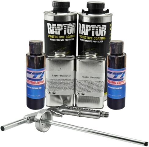 Raptor Truck Bed Liner Kit with Colored Black Metallic Tint and Spray Gun - 2 Liters - Protective Spray On Paint for Coating Trucks, Tailgates, Vehicle Undercoating - Tintable Bedliner Formula in Saudi Arabia