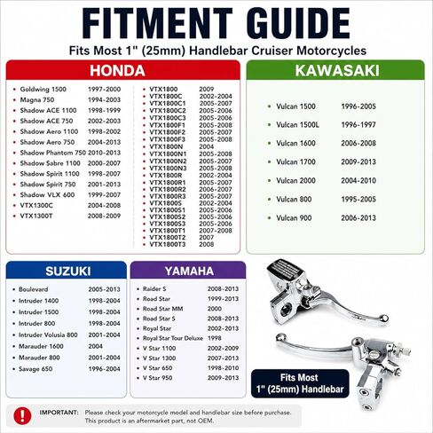 Chrome Motorcycle Brake Master Cylinder & Clutch Lever Kit for Honda Shadow VTX Models, 1" 25mm Handlebar Control Set, 16mm Piston Hydraulic Brake Pump, Left Right Lever Assembly in Saudi Arabia