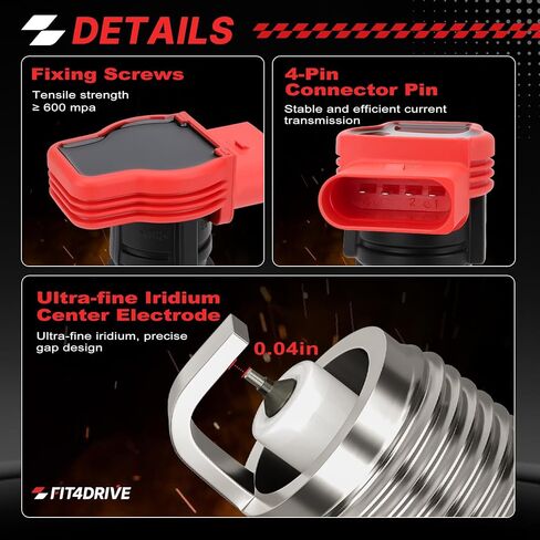 حزمة ملف الإشعال UF529 و1675 شمعات إيريديوم 4644 لسيارة Audi A3 2005-2013 A5/A5 Quattro/Q5 2010-2016، لسيارة Volkswagen/VW GTI/Jetta 2006-2014 استبدل 06E905115F C1516 IC585 52-1857 E409 in Kuwait