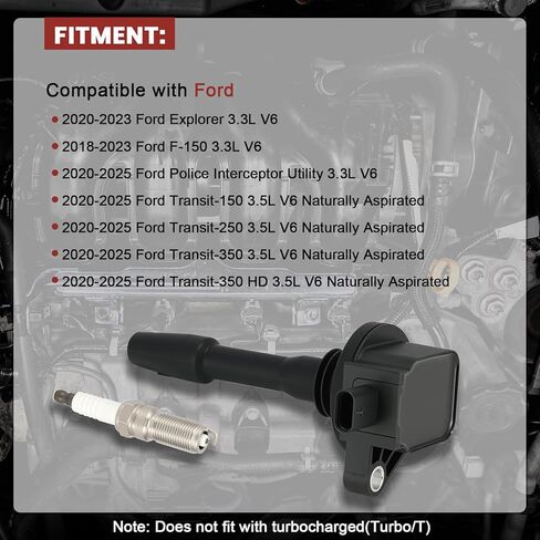 حزمة ملف الإشعال UF825 ومجموعة شمعات إشعال إيريديوم مكونة من 6 قطع متوافقة مع F-150 2018-2021، Explorer 2020-2021، Transit-150/250/350/350، 3.3L 3.5L، استبدال#،DG564،JL3Z-120 in Kuwait