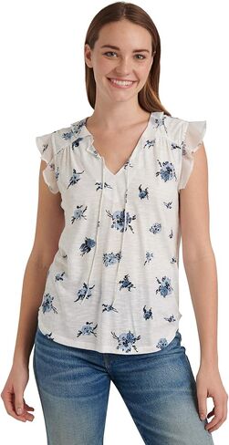 Lucky Brand Womens Flutter Sleeve Vneck Printed Tank Top in Saudi Arabia