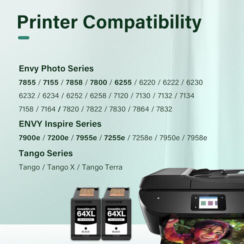 64XL 64 Black Ink Cartridge for HP Printers Replacement for HP Ink 64 XL for Envy Photo 7855 7858 7155 7800 7100 6255 7164 Tango Envy Inspire 7900e 7200e 7255e 7955e Series 2-Pack in Kuwait