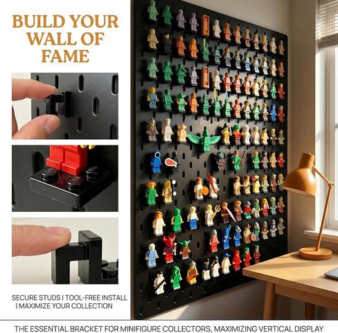 حوامل عرض شخصيات صغيرة من Pegboard، 10 عبوات من حوامل الشخصيات الصغيرة المثبتة على الحائط، متوافقة مع لوحات Pegboard IKEA SKADIS وجميع الأشكال الصغيرة القياسية، لا تحتاج إلى تجميع، مثالية لعرض وتخزين مجموعة الأشكال الصغيرة in Kuwait