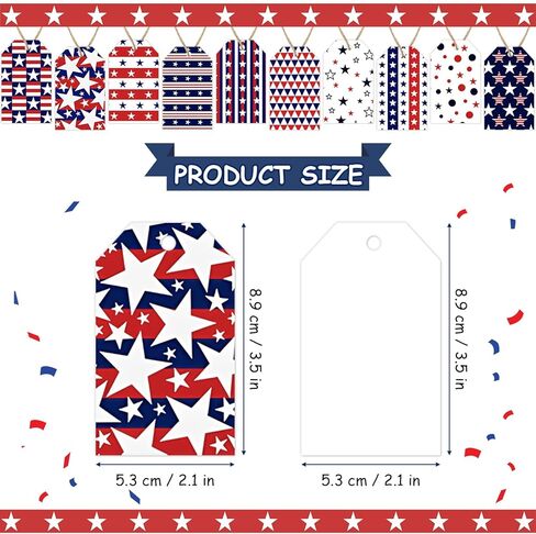50 PCS 4th of July Gift Tags,Red Blue White Present Hanging Tags Patriotic USA Flag Stars Stripes Paper Labels Thank You Gift Wrapping Tags for July 4th Independence Memorial Veterans Day DIY Decor in Kuwait