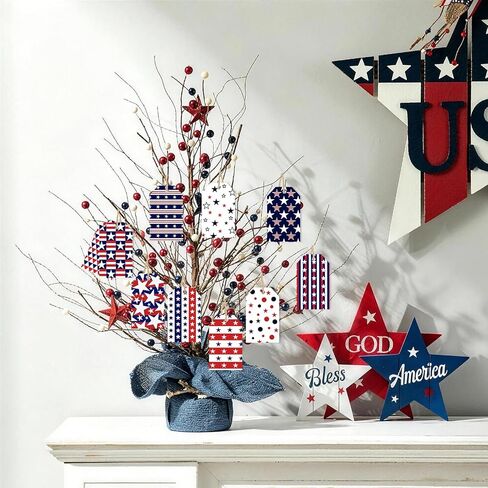 50 PCS 4th of July Gift Tags,Red Blue White Present Hanging Tags Patriotic USA Flag Stars Stripes Paper Labels Thank You Gift Wrapping Tags for July 4th Independence Memorial Veterans Day DIY Decor in Kuwait