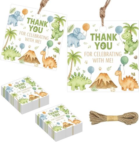50Pcs Dinosaur Thank You Tags Thank You for Stomping by Love Gift Tags Round Dino Gift Tags Labels for Dinosaur Theme Baby Shower Birthday Party Invitation Supplies Gender Reveal Favors in Saudi Arabia