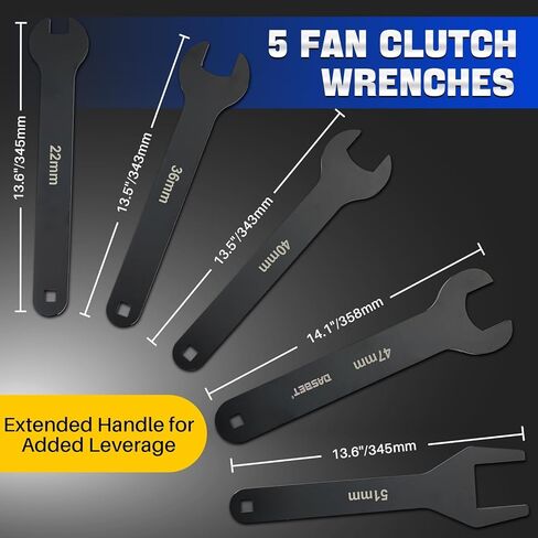 DASBET 15PC Fan Clutch Wrench Set, Heavy Duty Fan Clutch Removal Tool Kit with 22 36 40 47 51 mm Wrenches & Pulley Holder Pins, Compatible with Ford GM Dodge Trucks in Kuwait