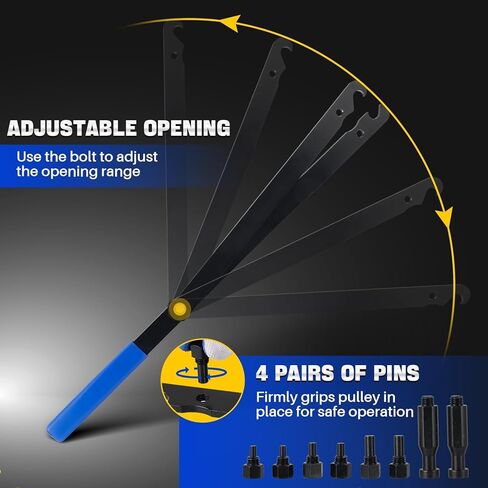 DASBET 15PC Fan Clutch Wrench Set, Heavy Duty Fan Clutch Removal Tool Kit with 22 36 40 47 51 mm Wrenches & Pulley Holder Pins, Compatible with Ford GM Dodge Trucks in Kuwait
