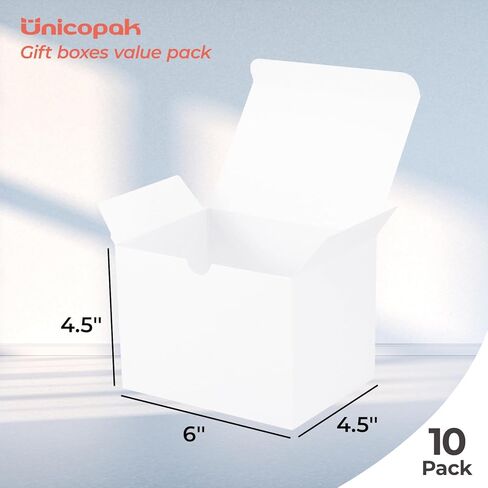 UnicoPak 10 عبوات 6x4.5x4.5 علب هدايا مع أغطية للهدايا، علب هدايا بيضاء للزينة، والشموع، والأكواب، والحرف اليدوية، والحلوى، مثالية للأعمال المنزلية في حفلات أعياد الميلاد وعيد الميلاد in Kuwait
