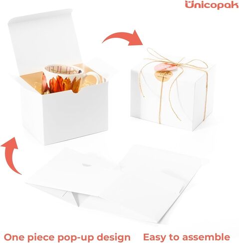 UnicoPak 10 عبوات 6x4.5x4.5 علب هدايا مع أغطية للهدايا، علب هدايا بيضاء للزينة، والشموع، والأكواب، والحرف اليدوية، والحلوى، مثالية للأعمال المنزلية في حفلات أعياد الميلاد وعيد الميلاد in Kuwait