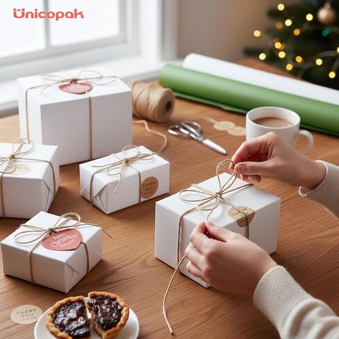 UnicoPak 10 عبوات 6x4.5x4.5 علب هدايا مع أغطية للهدايا، علب هدايا بيضاء للزينة، والشموع، والأكواب، والحرف اليدوية، والحلوى، مثالية للأعمال المنزلية في حفلات أعياد الميلاد وعيد الميلاد in Kuwait