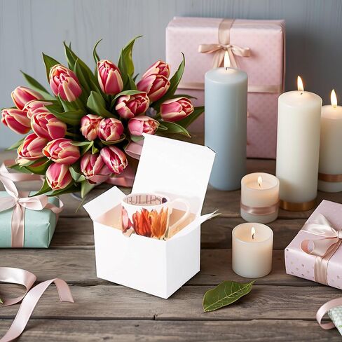 UnicoPak 10 عبوات 6x4.5x4.5 علب هدايا مع أغطية للهدايا، علب هدايا بيضاء للزينة، والشموع، والأكواب، والحرف اليدوية، والحلوى، مثالية للأعمال المنزلية في حفلات أعياد الميلاد وعيد الميلاد in Kuwait