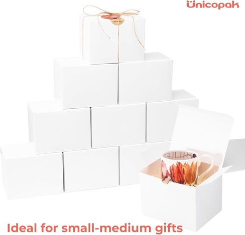 UnicoPak 10 عبوات 6x4.5x4.5 علب هدايا مع أغطية للهدايا، علب هدايا بيضاء للزينة، والشموع، والأكواب، والحرف اليدوية، والحلوى، مثالية للأعمال المنزلية في حفلات أعياد الميلاد وعيد الميلاد in Kuwait