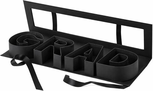Lassos Boutique Fillable GRAD Letter Shaped Gift Boxes with Clear Window, Paper, Class of 2026, Graduation (Black) in Saudi Arabia