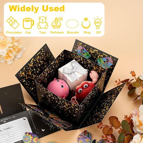 WCHOSOZH Surprise Explosion Gift Box with 4Pcs Flying Butterflies, Exploding Gifts Box with Congratulation Card, Butterflybirthday Surprise Boxes for Birthday Wedding Anniversaries Party Mothers Day(Black) in Saudi Arabia