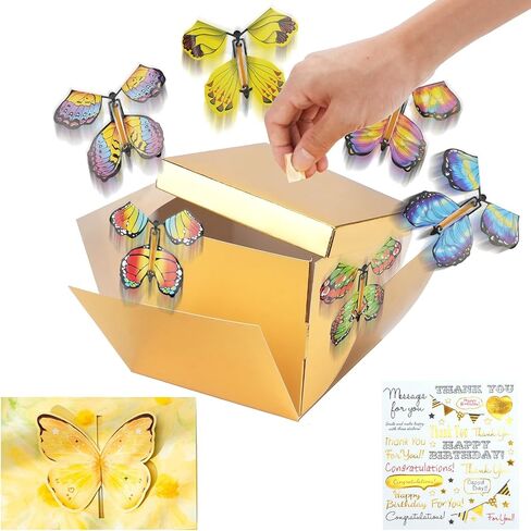 WCHOSOZH Surprise Explosion Gift Box with 4Pcs Flying Butterflies, Exploding Gifts Box with Congratulation Card, Butterflybirthday Surprise Boxes for Birthday Wedding Anniversaries Party Mothers Day(Black) in Saudi Arabia