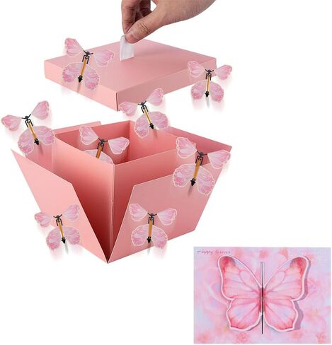 WCHOSOZH Surprise Explosion Gift Box with 4Pcs Flying Butterflies, Exploding Gifts Box with Congratulation Card, Butterflybirthday Surprise Boxes for Birthday Wedding Anniversaries Party Mothers Day(Black) in Saudi Arabia