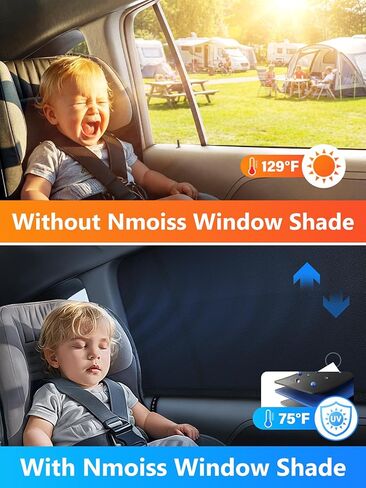 Nmoiss Car Window Shades for Baby[Ice Crystal Cooling Layer](2 Pack) UV-Blocker Cling Sun Shade 99% UV Protection Fit SUV/Sedan/Minivan | Roll Windows Down, Privacy Safe Medium in Saudi Arabia