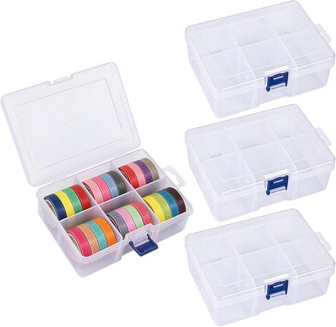 4Pack Washi Tape Organizer Plastic Storage Box with 6-Compartment Grids Clear Washi Tape Storage Container with Removable Dividers for Washi Tapes, Jewelry, Beads, Small Parts in Saudi Arabia