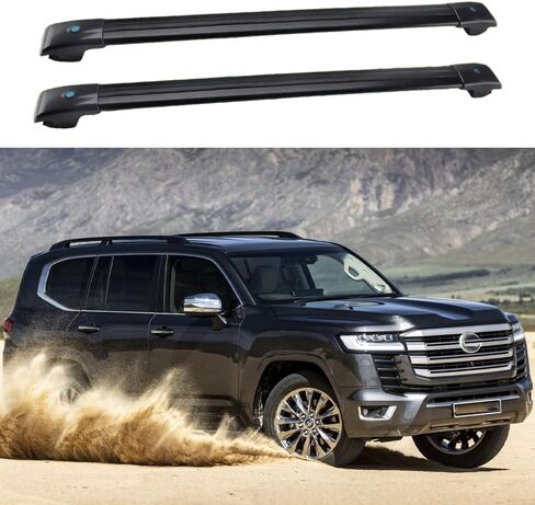 2PCS Crossbar Roof Rail Rack Lockable Fits for 2022 2023 2024 2025 Land Cruiser（LC300） Luggage Carrier Cross Bars Aluminum (Black) in Saudi Arabia
