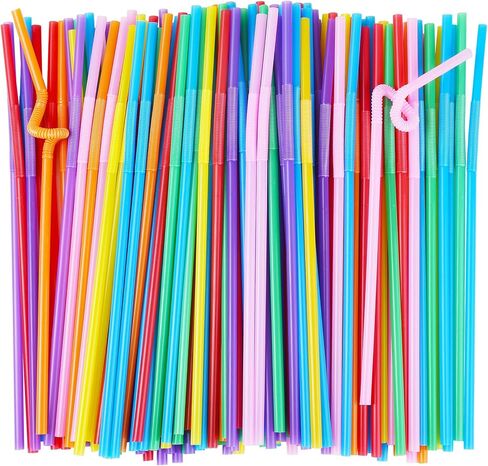 ALINK 100pcs Assorted Colored Plastic Disposable Drinking Straws, 10.2 inch Long Bendy Party Straws in Saudi Arabia