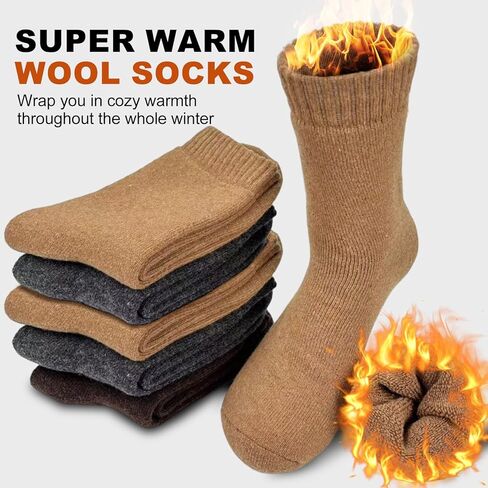 6 Pairs Wool Hiking Socks for Men Womens, Thermal Warm Socks for Men, Crew Winter Cozy Boot Socks in Kuwait
