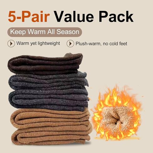 6 Pairs Wool Hiking Socks for Men Womens, Thermal Warm Socks for Men, Crew Winter Cozy Boot Socks in Kuwait