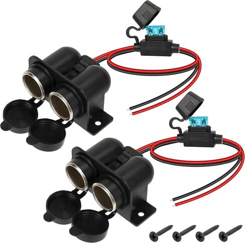 12V Cigarette Lighter Socket with Blade Fuse 15A, 2-Socket Cigarette Lighter Splitter, Waterproof 12V Power Outlet Plug, Car Accessories, Fit for Car Marine Truck ATV RV in Saudi Arabia