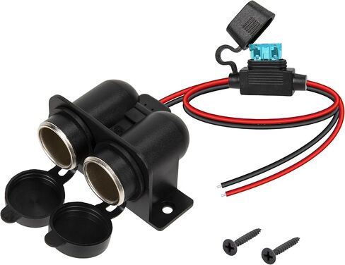 12V Cigarette Lighter Socket with Blade Fuse 15A, 2-Socket Cigarette Lighter Splitter, Waterproof 12V Power Outlet Plug, Car Accessories, Fit for Car Marine Truck ATV RV in Saudi Arabia