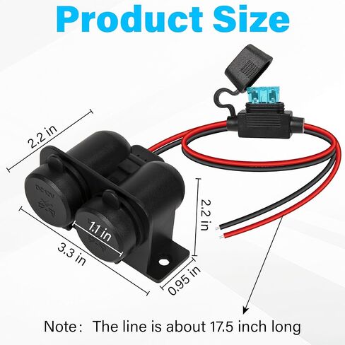 12V Cigarette Lighter Socket with Blade Fuse 15A, 2-Socket Cigarette Lighter Splitter, Waterproof 12V Power Outlet Plug, Car Accessories, Fit for Car Marine Truck ATV RV in Saudi Arabia