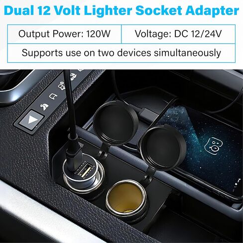 12V Cigarette Lighter Socket with Blade Fuse 15A, 2-Socket Cigarette Lighter Splitter, Waterproof 12V Power Outlet Plug, Car Accessories, Fit for Car Marine Truck ATV RV in Saudi Arabia