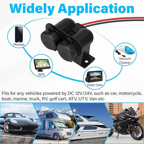 12V Cigarette Lighter Socket with Blade Fuse 15A, 2-Socket Cigarette Lighter Splitter, Waterproof 12V Power Outlet Plug, Car Accessories, Fit for Car Marine Truck ATV RV in Saudi Arabia