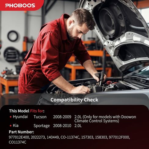 ضاغط تكييف الهواء PHOBOOS مع قابض متوافق مع Hyundai Tucson 2008-2009 2.0L (ث/أنظمة التحكم في المناخ Doowon) وكيا سبورتاج 2008-2010 2.0L، تبريد سريع، Ref.CO-11374C in Kuwait