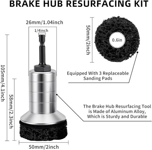 Wheel Hub Cleaning Kit,Wheel Stud and Hub Cleaner for Quick Rust Removal on Lug Studs and Brake Rotors Includes 3 Pads,Holder and Adapter,Fits Power Drill or 1/2" Impact Driven Wrenches in Saudi Arabia