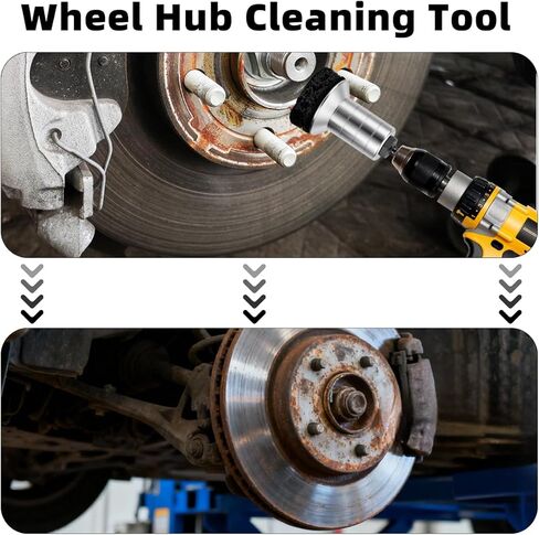 Wheel Hub Cleaning Kit,Wheel Stud and Hub Cleaner for Quick Rust Removal on Lug Studs and Brake Rotors Includes 3 Pads,Holder and Adapter,Fits Power Drill or 1/2" Impact Driven Wrenches in Saudi Arabia