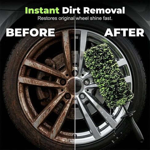 Wheel Barrel Cleaning Brush, Soft Scratch-Free Deep Reach Wheel Detailing Brush Non-Slip Handle Protective Guard, Multifunctional Auto Cleaning Brush for Rims Engine Exhaust Grille (Green) in Saudi Arabia