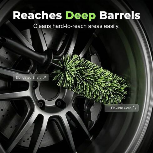 Wheel Barrel Cleaning Brush, Soft Scratch-Free Deep Reach Wheel Detailing Brush Non-Slip Handle Protective Guard, Multifunctional Auto Cleaning Brush for Rims Engine Exhaust Grille (Green) in Saudi Arabia